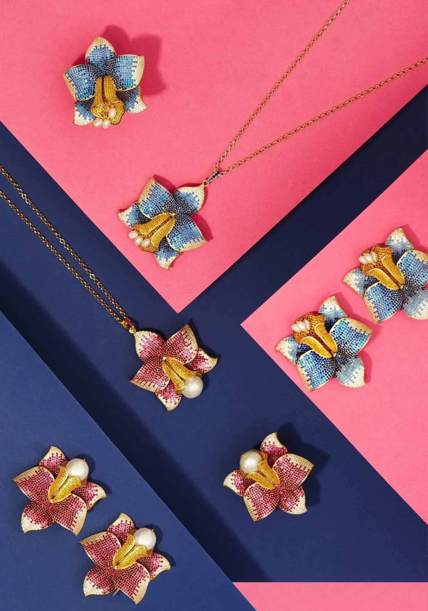 Daffodil With Pearls Cocktail Ring Gold Sapphire CZ